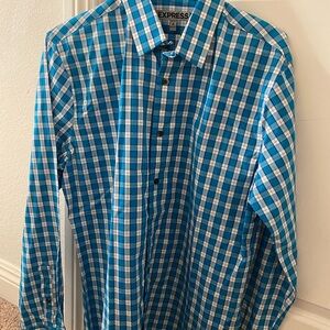 Express Men's Turquoise Plaid Button-Down Shirt